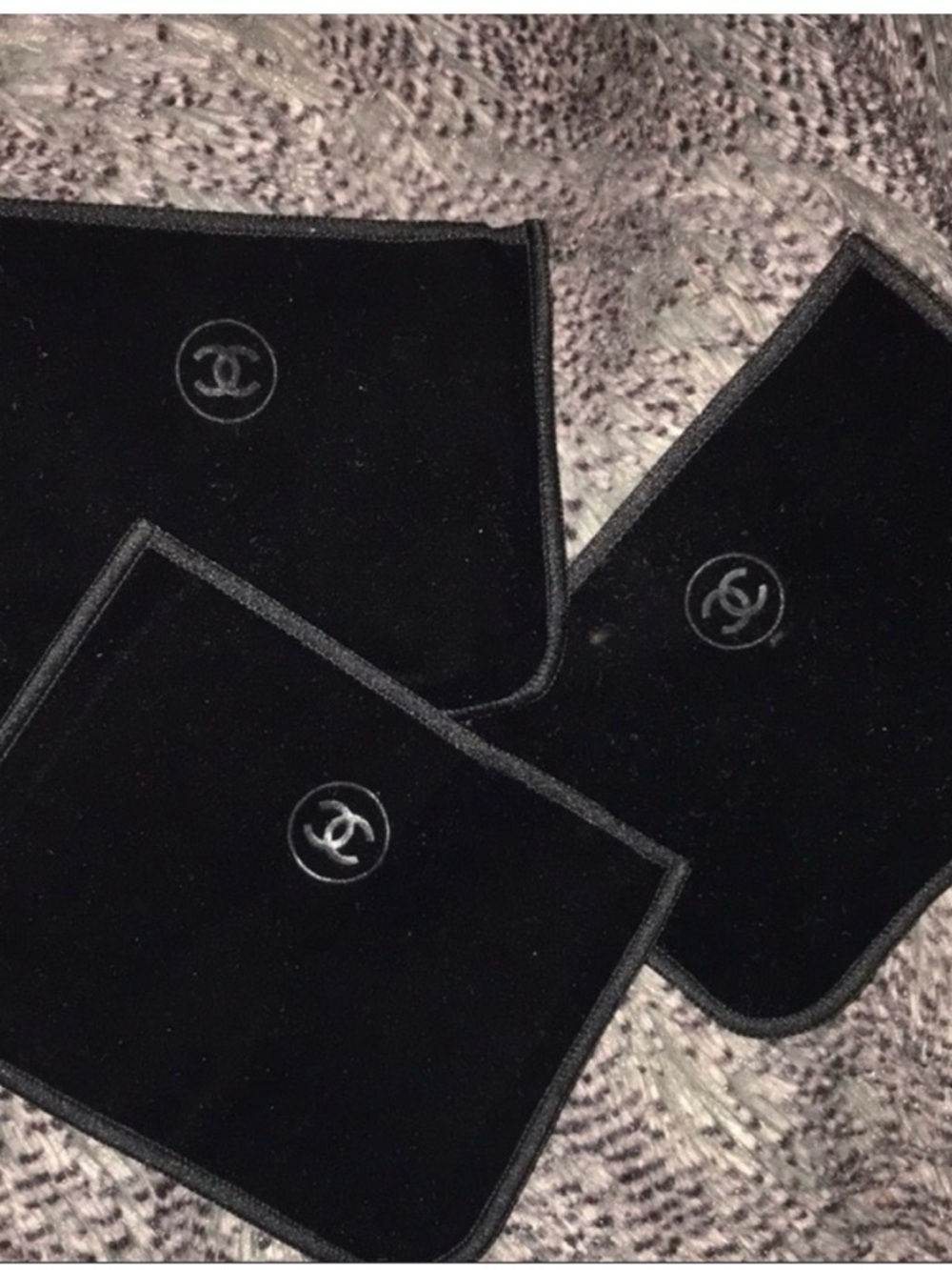 CHANEL Black Velvet Logo Pouches
